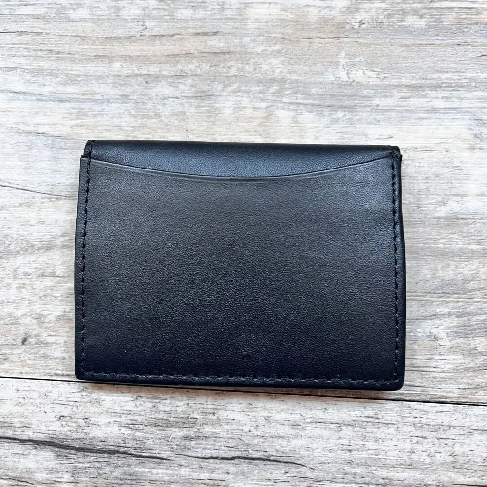 Black Genuine Leather Bifold Wallet Minimalist Slim ID Card Holder Men's Fold